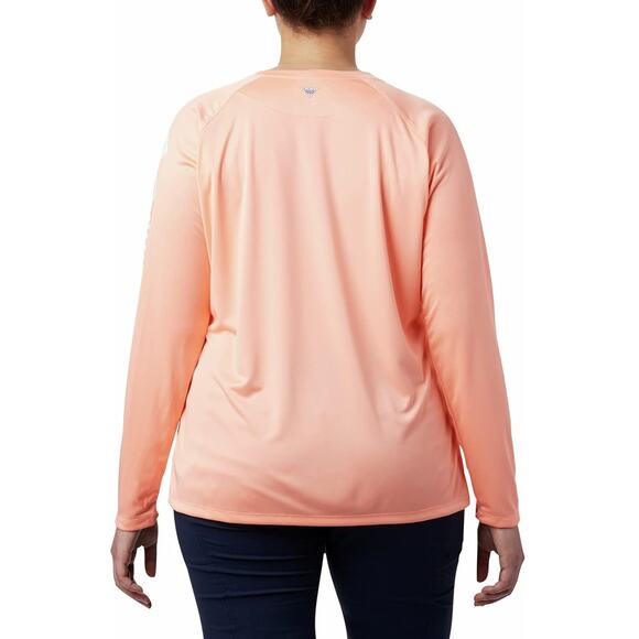Columbia Women Tidal Tee II Long Sleeve Shirt Plus Size Size 2X Tiki Pink/White - Picture 2 of 5